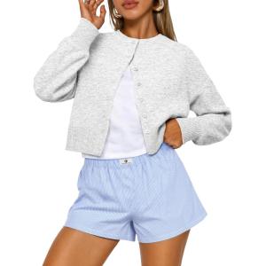 Trendy Queen Cropped Cardigan Sweaters for Women Lightweight Crop Knit Y2k Fall Outfits Fashion Clothes 2025(Grey)