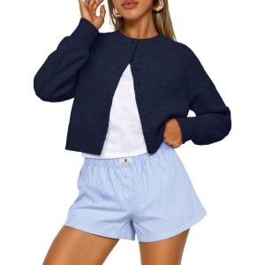 Trendy Queen Cropped Cardigan Sweaters for Women Lightweight Crop Knit Y2k Fall Outfits Fashion Clothes 2025(Navy)
