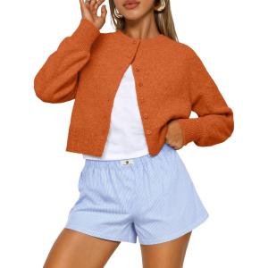 Trendy Queen Cropped Cardigan Sweaters for Women Lightweight Crop Knit Y2k Fall Outfits Fashion Clothes 2025(Orange)