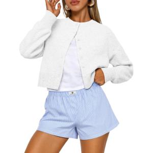 Trendy Queen Cropped Cardigan Sweaters for Women Lightweight Crop Knit Y2k Fall Outfits Fashion Clothes 2025(White)