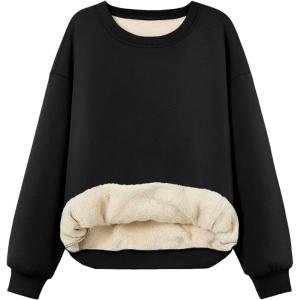 Trendy Queen Fleece Sherpa Lined Sweatshirts for Women 2025 Fall Fashion Winter Crewneck Pullover Hoodies Outfits Clothes(Black)