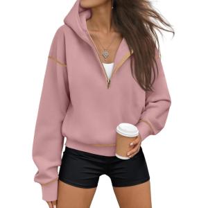 Trendy Queen Half Zip Pullover Cropped Hoodies for Women Y2k Cute Sweatshirts Jackets Fall Fashion 2025 Outfits Clothing(Pink)