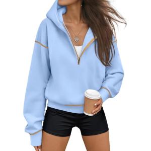 Trendy Queen Half Zip Pullover Cropped Hoodies for Women Y2k Cute Sweatshirts Jackets Fall Fashion 2025 Outfits Clothing(Sky Blue)