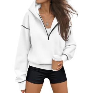 Trendy Queen Half Zip Pullover Cropped Hoodies for Women Y2k Cute Sweatshirts Jackets Fall Fashion 2025 Outfits Clothing(White)