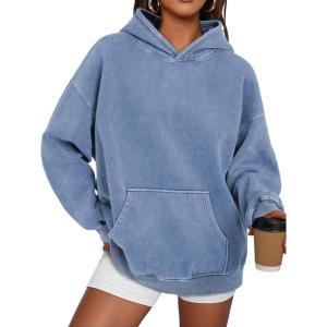 Trendy Queen Oversized Hoodies for Women Acid Wash Sweatshirt Cute Pullover Fall Winter Long Sleeve Shirts(Blue)