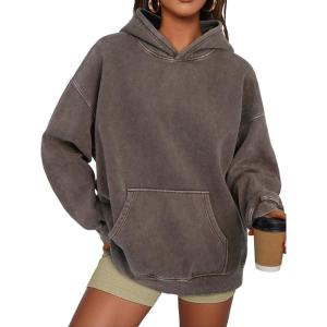 Trendy Queen Oversized Hoodies for Women Acid Wash Sweatshirt Cute Pullover Fall Winter Long Sleeve Shirts(Brown)