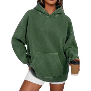 Trendy Queen Oversized Hoodies for Women Acid Wash Sweatshirt Cute Pullover Fall Winter Long Sleeve Shirts(Green)