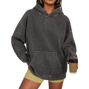 Trendy Queen Oversized Hoodies for Women Acid Wash Sweatshirt Cute Pullover Fall Winter Long Sleeve Shirts(Grey)