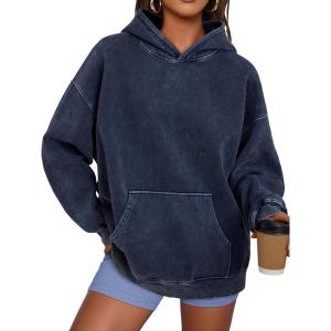 Trendy Queen Oversized Hoodies for Women Acid Wash Sweatshirt Cute Pullover Fall Winter Long Sleeve Shirts(Navy)