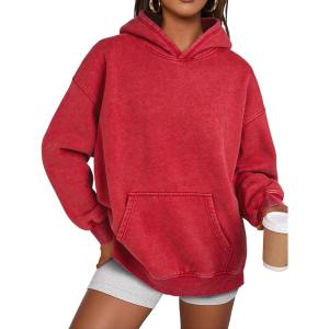 Trendy Queen Oversized Hoodies for Women Acid Wash Sweatshirt Cute Pullover Fall Winter Long Sleeve Shirts(Red)