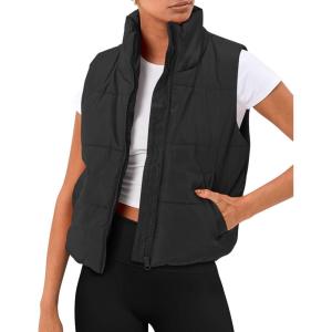 Trendy Queen Puffer Vest Women Sleeveless Winter Outerwear Warm Puffer Lightweight Fashion Stand-up Collar Down Vest(Black)