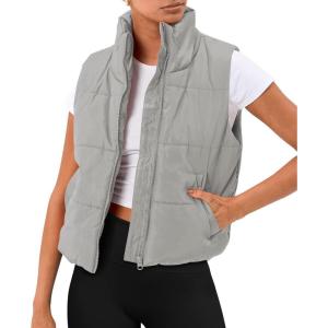Trendy Queen Puffer Vest Women Sleeveless Winter Outerwear Warm Puffer Lightweight Fashion Stand-up Collar Down Vest(Grey)