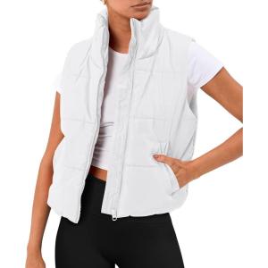 Trendy Queen Puffer Vest Women Sleeveless Winter Outerwear Warm Puffer Lightweight Fashion Stand-up Collar Down Vest(White)