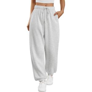 Trendy Queen Sweatpants Women Baggy Joggers with Pockets Lounge Comfy Barrel Pants Teens Cute Y2K Sports Fall Clothes 2025(Grey)