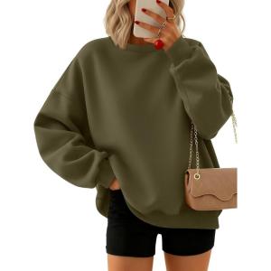 Trendy Queen Sweatshirts for Women Hoodies Oversized Crewneck Tops Sweaters Comfy Fall Winter Outfits Clothes 2025 Fashion(Armygreen)