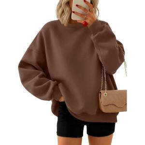 Trendy Queen Sweatshirts for Women Hoodies Oversized Crewneck Tops Sweaters Comfy Fall Winter Outfits Clothes 2025 Fashion(Brown)