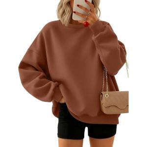 Trendy Queen Sweatshirts for Women Hoodies Oversized Crewneck Tops Sweaters Comfy Fall Winter Outfits Clothes 2025 Fashion(Caramel)