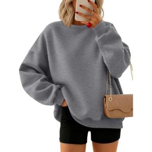 Trendy Queen Sweatshirts for Women Hoodies Oversized Crewneck Tops Sweaters Comfy Fall Winter Outfits Clothes 2025 Fashion(Darkgrey)