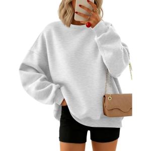 Trendy Queen Sweatshirts for Women Hoodies Oversized Crewneck Tops Sweaters Comfy Fall Winter Outfits Clothes 2025 Fashion(Grey)