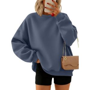 Trendy Queen Sweatshirts for Women Hoodies Oversized Crewneck Tops Sweaters Comfy Fall Winter Outfits Clothes 2025 Fashion(Greyblue)