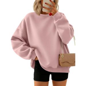 Trendy Queen Sweatshirts for Women Hoodies Oversized Crewneck Tops Sweaters Comfy Fall Winter Outfits Clothes 2025 Fashion(Greypink)