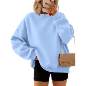Trendy Queen Sweatshirts for Women Hoodies Oversized Crewneck Tops Sweaters Comfy Fall Winter Outfits Clothes 2025 Fashion(Lightblue)