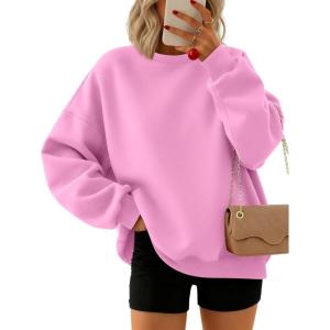 Trendy Queen Sweatshirts for Women Hoodies Oversized Crewneck Tops Sweaters Comfy Fall Winter Outfits Clothes 2025 Fashion(Pink)