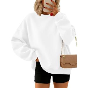 Trendy Queen Sweatshirts for Women Hoodies Oversized Crewneck Tops Sweaters Comfy Fall Winter Outfits Clothes 2025 Fashion(White)