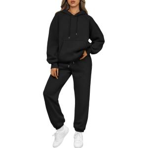 Trendy Queen Sweatsuits Women 2 Piece Outfits Lounge Two Piece Sets Sweatshirts Sweatpants Hoodies Tracksuits with Pockets(Black)