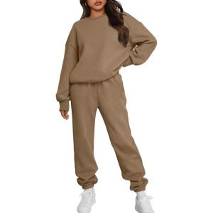 Trendy Queen Sweatsuits Women 2 Piece Outfits Two Piece Crewneck Sweatshirts Sets Lounge Fall Sweatpants 2025 Tracksuits(Coffee)