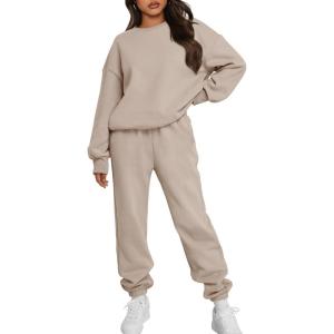 Trendy Queen Sweatsuits Women 2 Piece Outfits Two Piece Crewneck Sweatshirts Sets Lounge Fall Sweatpants 2025 Tracksuits(Coffeegrey)