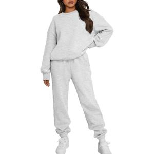 Trendy Queen Sweatsuits Women 2 Piece Outfits Two Piece Crewneck Sweatshirts Sets Lounge Fall Sweatpants 2025 Tracksuits(Grey)