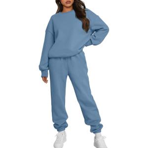 Trendy Queen Sweatsuits Women 2 Piece Outfits Two Piece Crewneck Sweatshirts Sets Lounge Fall Sweatpants 2025 Tracksuits(Greyblue)
