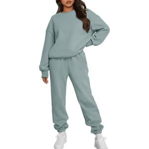 Trendy Queen Sweatsuits Women 2 Piece Outfits Two Piece Crewneck Sweatshirts Sets Lounge Fall Sweatpants 2025 Tracksuits(Lightgreen)