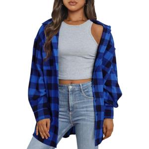 Trendy Queen Women Flannel Shirts Plaid Tops Fall Fashion Shackets Long Sleeve Blouse Button Down Outfits Winter Jackets 2025(Blue)