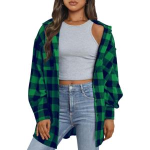 Trendy Queen Women Flannel Shirts Plaid Tops Fall Fashion Shackets Long Sleeve Blouse Button Down Outfits Winter Jackets 2025(Green)