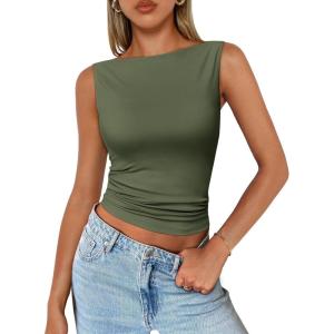Trendy Queen Women Going Out Summer Tank Tops Spring Casual Basic Cute 2025 Sleeveless Shirt Vacation Fashion Outfit Clothes(Army Green)