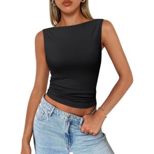 Trendy Queen Women Going Out Summer Tank Tops Spring Casual Basic Cute 2025 Sleeveless Shirt Vacation Fashion Outfit Clothes(Black)