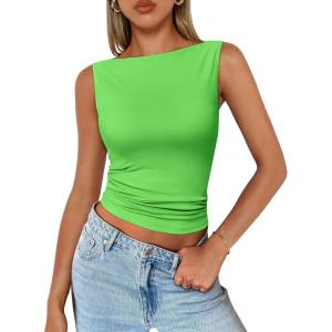 Trendy Queen Women Going Out Summer Tank Tops Spring Casual Basic Cute 2025 Sleeveless Shirt Vacation Fashion Outfit Clothes(Grassgreen)