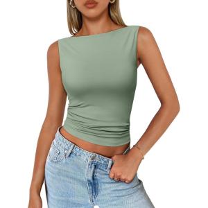 Trendy Queen Women Going Out Summer Tank Tops Spring Casual Basic Cute 2025 Sleeveless Shirt Vacation Fashion Outfit Clothes(Green)
