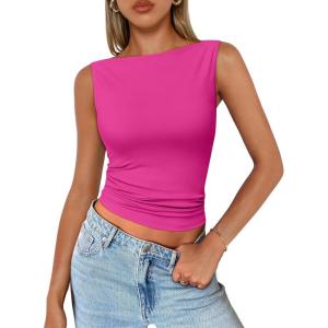 Trendy Queen Women Going Out Summer Tank Tops Spring Casual Basic Cute 2025 Sleeveless Shirt Vacation Fashion Outfit Clothes(Hot Pink)