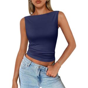 Trendy Queen Women Going Out Summer Tank Tops Spring Casual Basic Cute 2025 Sleeveless Shirt Vacation Fashion Outfit Clothes(Navy)