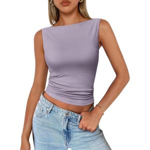 Trendy Queen Women Going Out Summer Tank Tops Spring Casual Basic Cute 2025 Sleeveless Shirt Vacation Fashion Outfit Clothes(Purple)