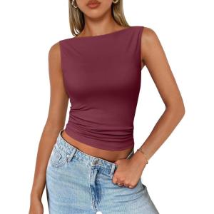 Trendy Queen Women Going Out Summer Tank Tops Spring Casual Basic Cute 2025 Sleeveless Shirt Vacation Fashion Outfit Clothes(Wine Red)