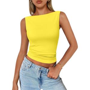 Trendy Queen Women Going Out Summer Tank Tops Spring Casual Basic Cute 2025 Sleeveless Shirt Vacation Fashion Outfit Clothes(Yellow)