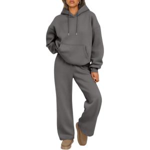 Trendy Queen Womens 2 Piece Outfits Lounge Fall Fashion Sets Oversized Sweatshirts Wide Leg Pants Sweatsuits Winter Clothes(Black Grey)