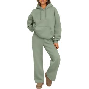 Trendy Queen Womens 2 Piece Outfits Lounge Fall Fashion Sets Oversized Sweatshirts Wide Leg Pants Sweatsuits Winter Clothes(Green)