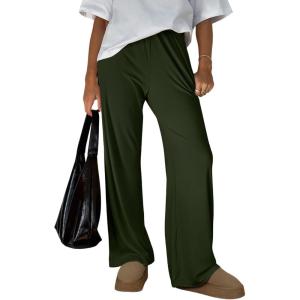Trendy Queen Womens Business Casual Pants Barrel Sweatpants Wide Leg Comfy Lounge Pants Baggy Flowy Ribbed Fall Outfits(Armygreen)