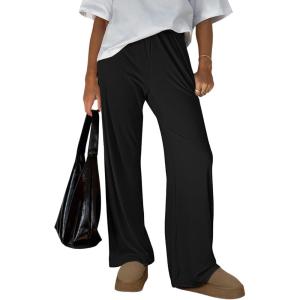 Trendy Queen Womens Business Casual Pants Barrel Sweatpants Wide Leg Comfy Lounge Pants Baggy Flowy Ribbed Fall Outfits(Black)