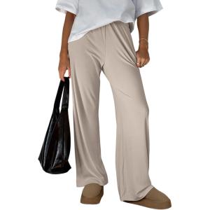 Trendy Queen Womens Business Casual Pants Barrel Sweatpants Wide Leg Comfy Lounge Pants Baggy Flowy Ribbed Fall Outfits(Khaki)
